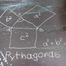 Pythagoras Theorem chalked on concrete - his contribution to Geometry